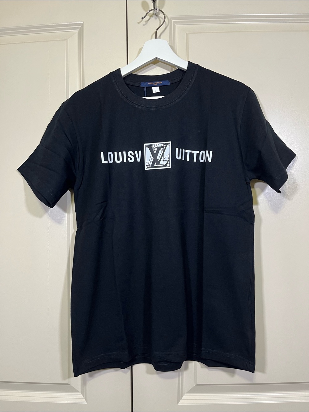 Louis Vuitton Black Short-Sleeve Logo Tee with White Accent